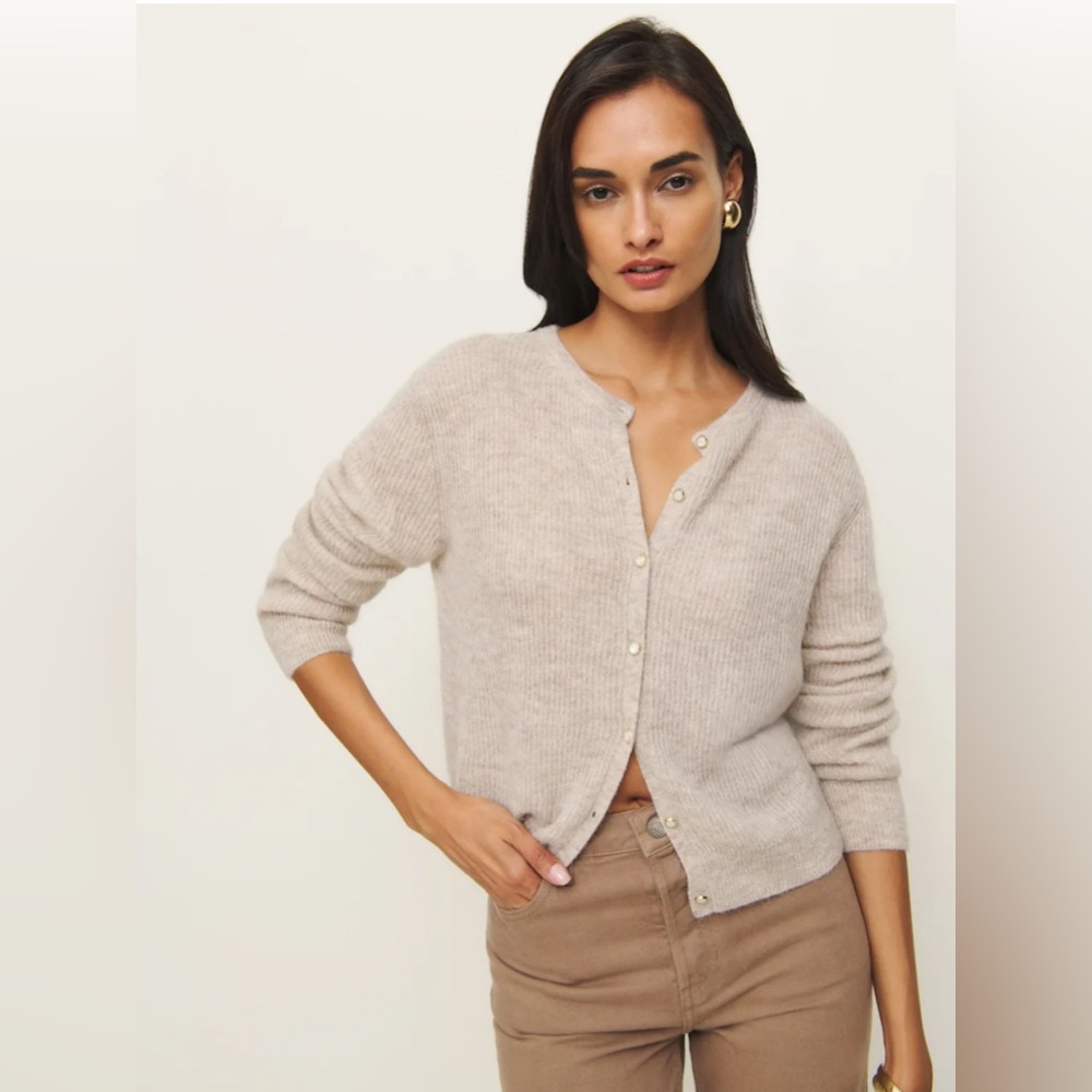 Reformation Cece alpaca ribbed cardigan in barley, size M